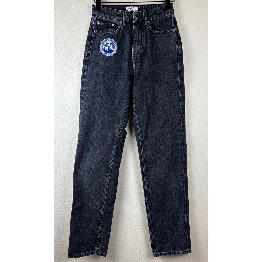 GANNI Black Stone Rigid Denim Swigy Jeans 25 With Patches - Picture 4 of 15